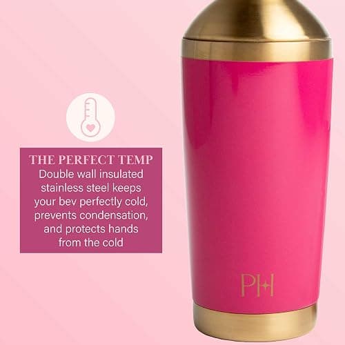Paris Hilton 2-Piece Cocktail Shaker Set, Double Wall Insulated Stainless Steel Mixer with Built-In Strainer and Double-Sided Jigger, 20-Ounce, Gold and Hot Pink thumbnail 5