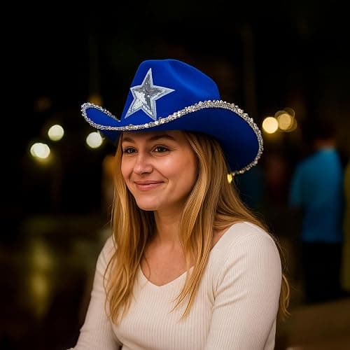 Funcredible Blue Cowgirl Hat – Blue Cowboy Hat with Silver Star - Rodeo Outfit for Women– Cowgirl Costume Accessory thumbnail 4