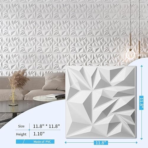 Art3d Lot de 33 panneaux muraux 3D pour décoration murale intérieure, panneaux muraux modernes texturés en losanges pour jeux,salon,TV,fond mural,30,5 x 30,5 cm,3㎡,blanc thumbnail 2