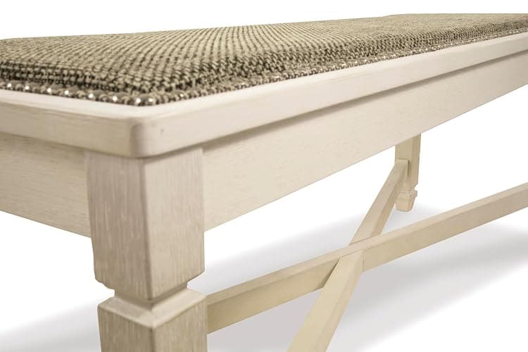 Signature Design by Ashley Bolanburg Casual French Country Upholstered Dining Room Bench with Nailhead Trim, Heavy Woven Fabric, Wood, Antique White & Tan thumbnail 9