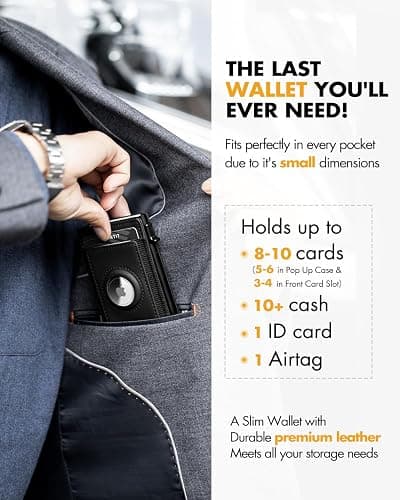 iwantit Front Pocket Wallet for Men: Slim with Detachable Money Clip Airtag Holder ID Window - RFID Blocking for Cards Cash Safe - Pop Up Bifold Wallet for Father, Husband, Friends (Black) thumbnail 3
