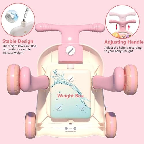 QDRAGON 3 in 1 Baby Walker and Activity Center for Girl, Learning to Walk, Sit to Stand, Early Educational Push Toys with Music Panel for Infant Toddler 12+ Months Pink thumbnail 7
