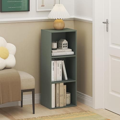 Furinno LUDER Book Shelf, 3-Cube Bookshelf, Bookcase with Open Shelves, 9.3 x 12 x 31.5, Easy Assembly, for Living Room, Bedroom, Home Office, Sage Green thumbnail 2