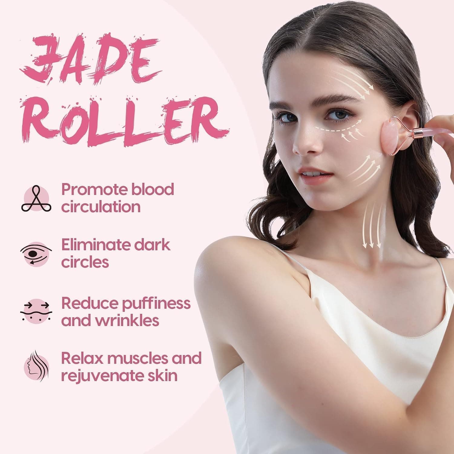 LGLAU Jade Roller and Gua Sha Stone Massage Tool Set, Natural Rose Quartz Jade Face Roller Stone for Skin Care Anti Aging, De-Puffing, Detoxifying, Brightening, and Refreshes Skin Tool (Pink) thumbnail 6