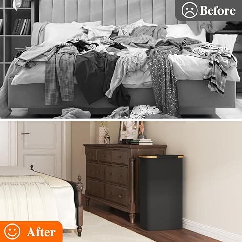 Lifewit 65L Slim Laundry Hamper with Lid, Narrow Laundry Basket with Removable Bag & Bamboo Handles, Fodable Thin Dirty Clothes Hamper for Laundry Collapsible Bin for Bathroom Bedroom Dorm, Black thumbnail 10