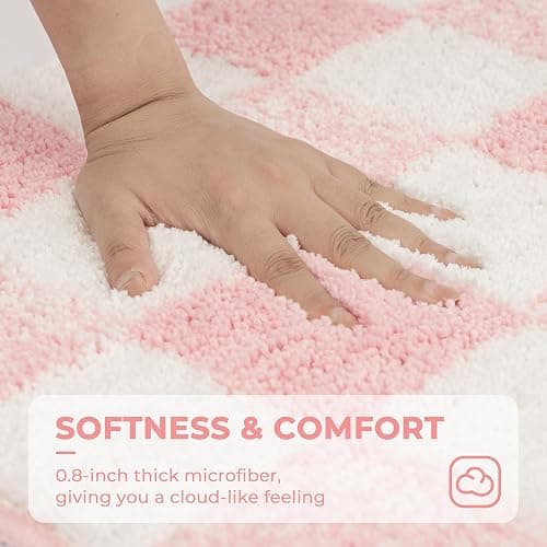 GRANNY SAYS Checkered Pink Bathroom Rugs Decor, 24" x 16", Fluffy Rug, Absorbent Microfiber Ultra Soft Bath Mat Washable, Non-Slip Bath Mats for Bathroom, Cute Floor Mat for Tub, Shower, Bedroom thumbnail 4