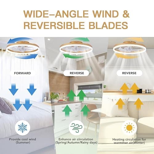 STERREN Modern Gold Ceiling Fans with Lights,20" Dimmable Flush Mount Low Profile Ceiling Fans with Remote Control,Indoor Smart Ceiling Fan with Light for Bedroom thumbnail 4