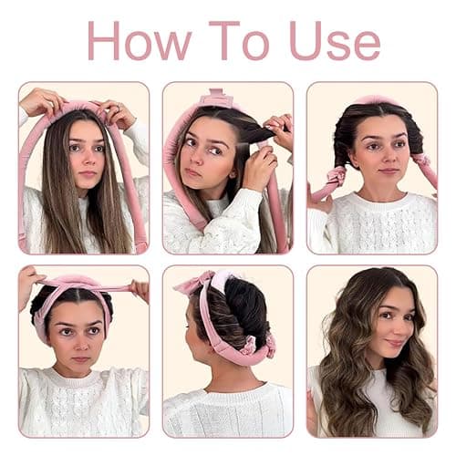 Boucle Sans Chaleur, Set Boucles Sans Chaleur avec Bonnet Cheveux,Bandeau de bigoudis Sans Chaleur,Bigoudi Boucle Cheveux de Sommeil Doux pour Cheveux Moyens et Longs-Rosa thumbnail 3