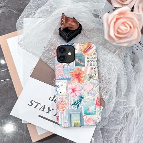 Jipsaaz Case for iPhone 11 - Slim Fit Anti-Scratch Phone Case for Girl Women - Beachy Collage Aesthetic Turtles Floral (Frosted) thumbnail 5
