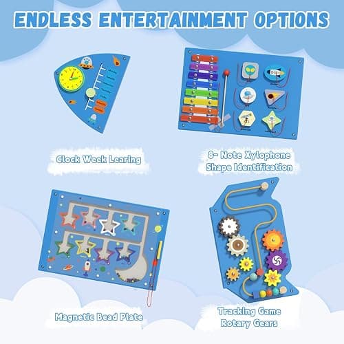 Spacocld Rocket Activity Wall Busy Board Panels - Sensory Wall Panel for Kids, Montessori Toddler Wall Activity Board, Wall Toys for Toddlers 3, Activity Cube, Wall Activity Boards, Blue(4PCS) thumbnail 4