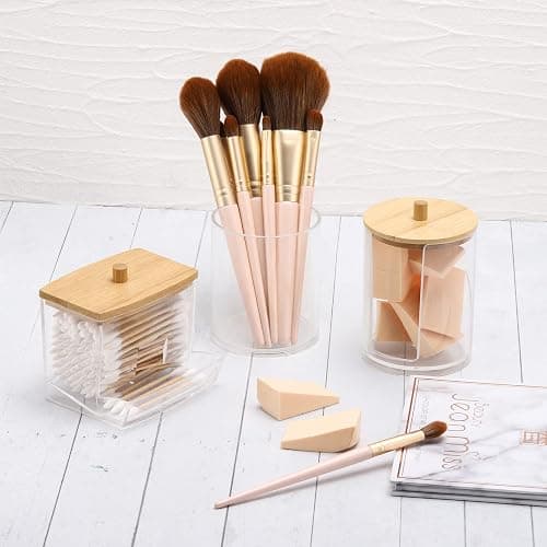 Tbestmax Bathroom Organizer Accessories Set-10 OZ Qtips Holder Storage with Bamboo Lids, Cotton Ball/Swabs Dispenser, Apothecary Container Jar 3 Pcs thumbnail 7