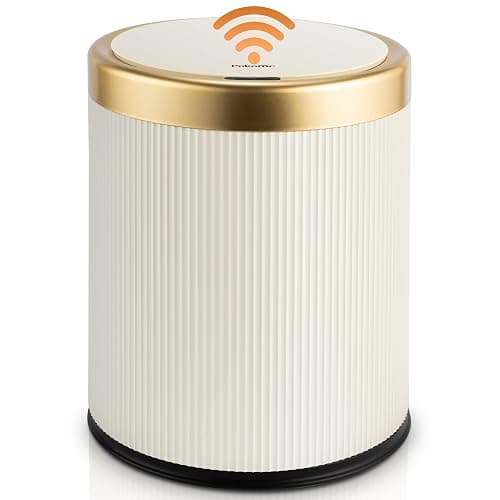 Pukomc Bathroom Trash Can with Lid，3.5 Gallon Motion Sensor Waterproof Touchless Garbage Can, Smart Plastic Trash Bins Suitable for Kitchen, Bathroom, Bedroom, Living Room, Office Beige - Image 1