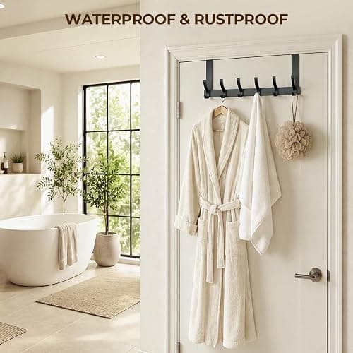 Optish Over The Door Hooks, Door Hanger Hooks for Hanging, Towel Racks for Bathroom with 12 Coat Hook, Coat Rack College Dorm Essentials Bathroom Accessories（1 Pack, Black） thumbnail 6