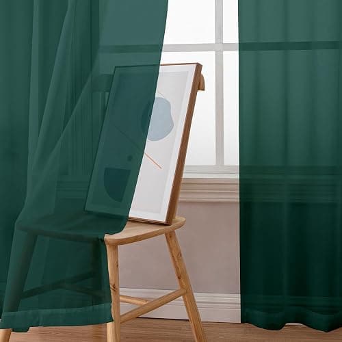 Simplebrand Hunter Green Sheer Curtains 84 Inches Long 2 Panels, Light Filtering Rod Pocket Solid Color Window Sheer Curtain Panels, Elegant Curtains & Drapes for Living Room, Bedroom, 42" W x 84" L thumbnail 4