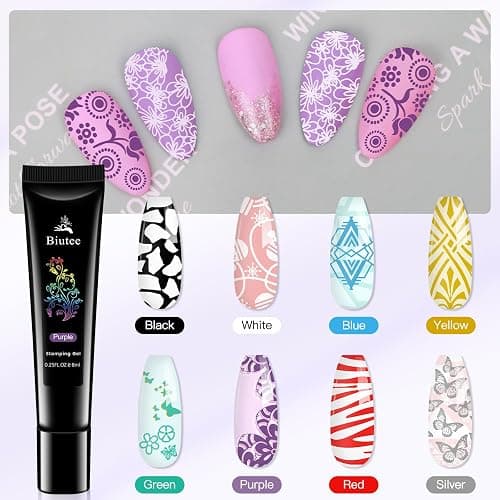 Biutee Nail Stamper Kit 12Pcs Nail Stamping Plate 8Pcs Stamping Gel Polish Nail Stamping Kit with Silicone Stamper Scraper Storage Bag Lace Plaid Stamp Template Christmas Gift for Women thumbnail 6