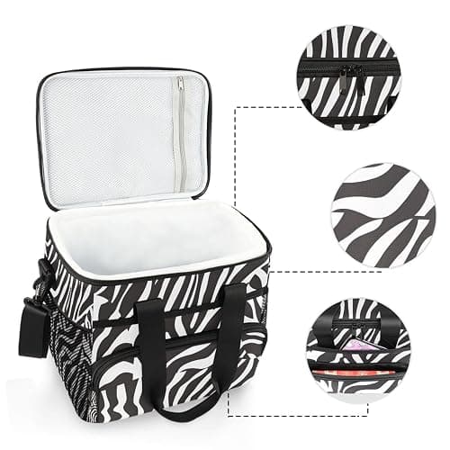 ALAZA Zebra Print Black Cooler Lunch Bag Insulated Lunch Box Large Reusable Lunchbox Leakproof Freezable Cooler Bag for Women Men Picnic Beach thumbnail 4