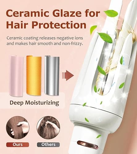 Auto Hair Curler, Automatic Curling Iron with 4 Temperature & 3 Timer, Automatic Shut-Off, Anti-Scald, Anti-Tangle Rotating Curling Wand for Hair Styling, White thumbnail 3