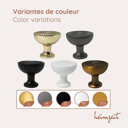 heimzeit Poignées de Placard Sun pour Portes, Tiroirs et Commodes en Aluminium de Haute Qualité [8 Pièces, Rondes] Couleur: Or, Boutons de Meuble avec Poignée à un trou et vis thumbnail 4