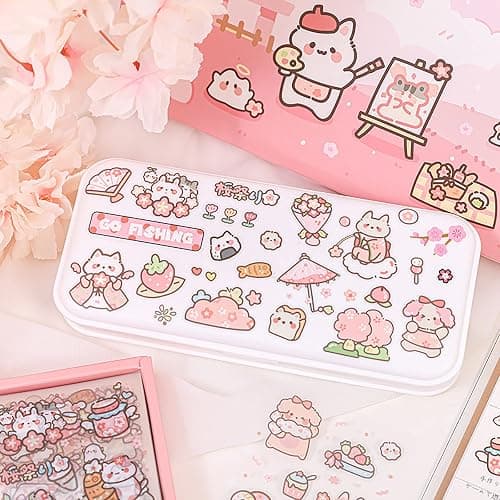 Doraking Kawaii Cute Animal Stickers for Journaling Scrapbooking, Vinyl Transparent Flower Stickers for Water Bottle Laptop, 200 Sheets Aesthetic Sticker Boxed Gifts for Teens Adults thumbnail 4