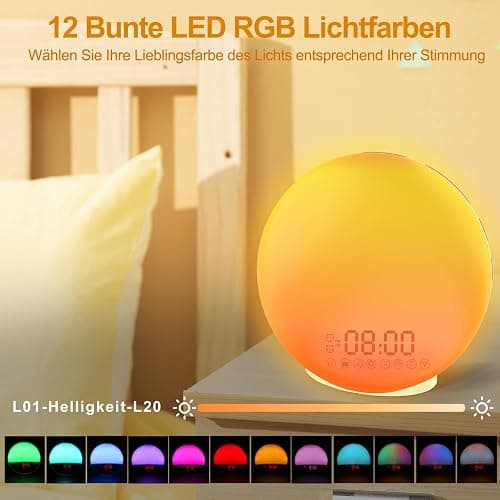 Cadrim Tageslichtwecker Wake Up Licht Lichtwecker Radiowecker Sonnenaufgang Sonnenuntergang mit Dual Wecker, 7 natürlichen Sounds & FM Radio & Snooze Funktion für Erwachsene & Kinder thumbnail 2
