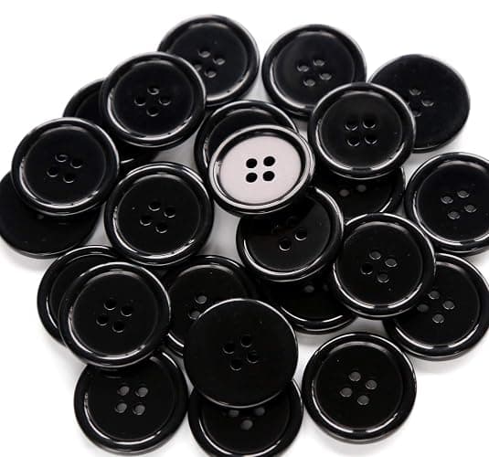 GANSSIA 1 Inch (25mm) Black Resin Buttons Sewing Flatback Button for Garment DIY Craft Decoration Pack of 50PCS - Image 1
