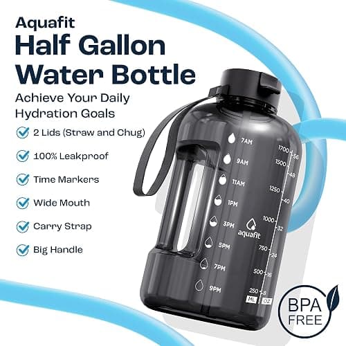 AQUAFIT 64 oz Water Bottle with Time Marker - Straw & Chug Lid - BPA Free Half Gallon Gym Water Bottle with Handle - Big Gallon Jug (Gray, 64 Ounces) thumbnail 3