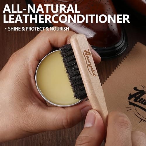 Awaydol 10 PCS Leather Care Kit - Horsehair Brushes,Saddle Soap,Waterproofing Wax,Mink Oil Conditioner,Polishing Cloth,Microfiber cloth,Boot Shoe Shine Cleaning Kit Gift for Men Cowboy Husband Dad ﻿ thumbnail 4