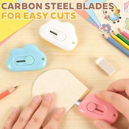Box Cutter Retractable,Package Opener, Easy Slide Retractable Cute Box Cutter for for opening daily express boxes,packages and more (3 Pcs Cloud Mini Cutter) thumbnail 6
