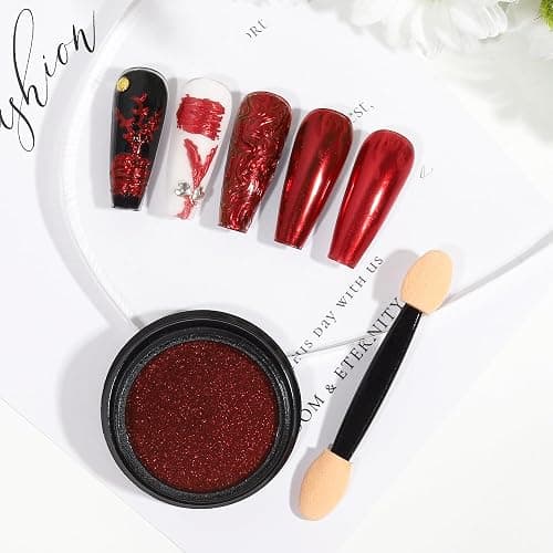 Artdone Chrome Nail Powder,Red Iridescent Aurora Powder Metallic Mirror Effect Pigment Pearlescent Mermaid Pigment Pearl Glitter Dust Kit, Nail Art Decoration, Resin Craft thumbnail 2