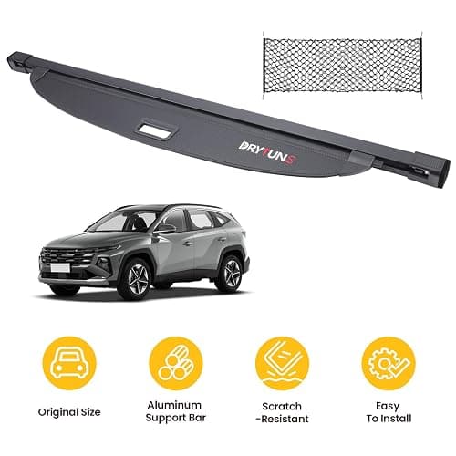 Drytuns Cargo Cover and Trunk Net for Hyundai Tucson 2022-2026 | Retractable Trunk Cover Privacy Shade for 22-26 Hyundai Tucson, Carbon Fiber Leather + Net thumbnail 2