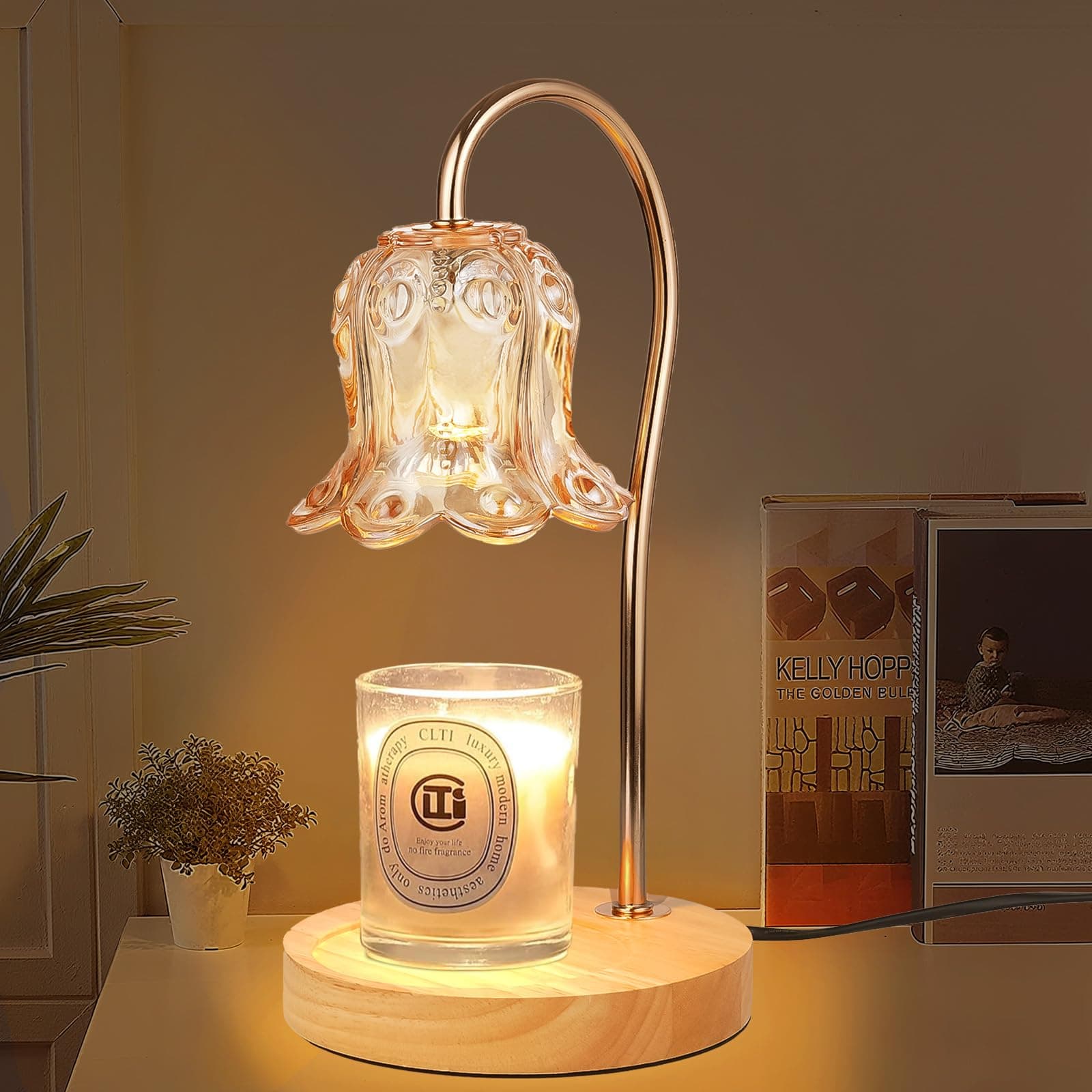 Candle Warmer Lamp with Timer Dimmer & Delayed Shutdown,Electric Candle Warmer,Vintage Flower Lily lamp,Wax Melt Warmer for Jar Candles with 2 Bulbs,Gifts for Women, Home Bedroom Decor - Image 1