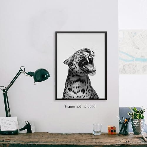 OMANI Wildlife Cheetah Roaring Posters Funny Black and White Leopard Wall Art Trendy Animal Eclectic Aesthetic Canvas Prints for Living Room Bedroom Wall Decor 16X24 inch Unframed thumbnail 6