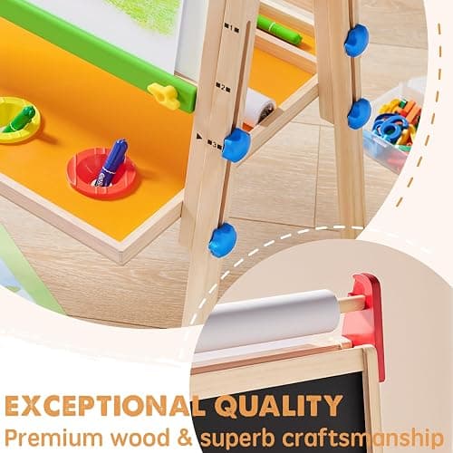 Tiny Land Easel for Kids with 2 Drawing Paper Roll, Adjustable Kids Art Easel, Learning-Toy for 3,4,5,6,7,8 Years Old Boy & Girls, Wooden Chalkboard & Magnetic Whiteboard & Painting Paper Stand thumbnail 5