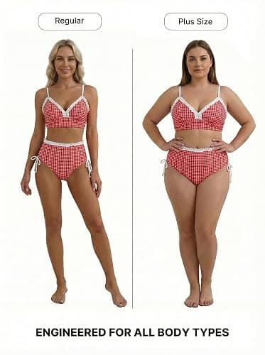 Herseas Women's Splice Ruffle Trim Bikini Sets Tie Side Swimsuits High Waisted Bathing Suits thumbnail 4