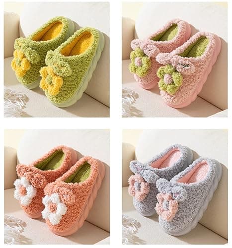 WYIKE Women's Slippers Adult Warm Plush Flowers Indoor Non-slip Home Thick Bottom Winter Men's Cotton thumbnail 4