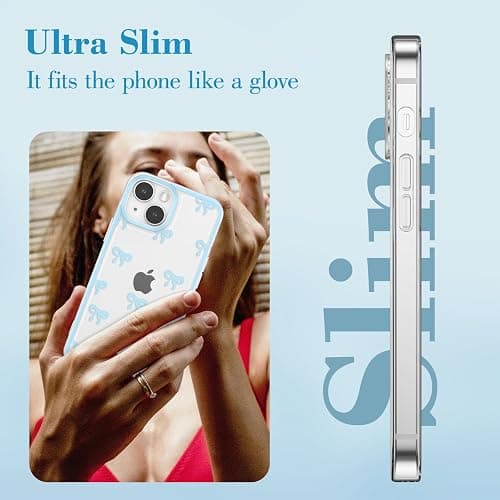 EYZUTAK Case for iPhone 15, Clear Cute Ribbon Bowknot Aesthetic Phone Case with Charm Bracelet Chain Raised Camera Protection Stylish Soft Durable TPU Protective Cover for Women Girls - Blue thumbnail 8