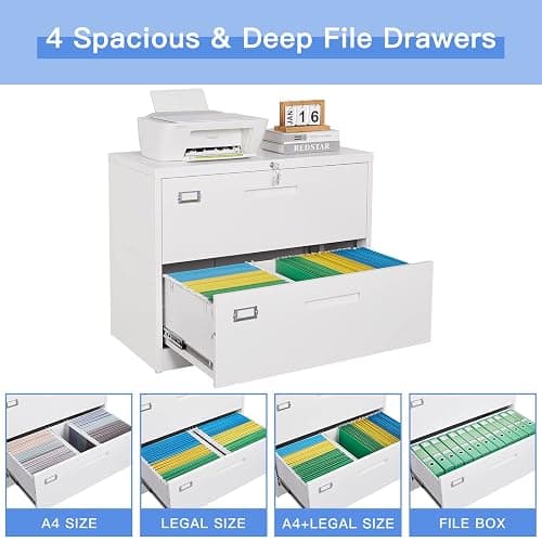 Yizosh 2 Drawer White File Cabinet with Lock, Filing Cabinet for Home Office, Metal Locking Office File Storage Cabinet with Drawers, Lateral Filing Cabinet Organizer for Letter/Legal/F4/A4 thumbnail 4