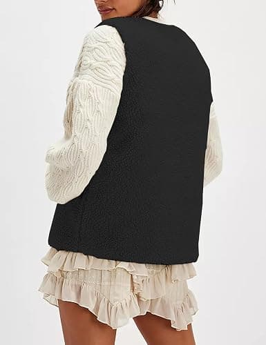 Bozanly Women's Fuzzy Fleece Vest Oversized Sleeveless Sherpa Warm Gilet Jacket Outerwear with Pockets thumbnail 5