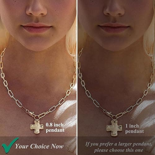 Bheop Chunky Cross Necklace for Women Trendy Gold Silver Layered Statement Cross Pendant Charm Necklace Vintage Paperclip Herringbone Snake Choker Chain Costume Jewelry Set Gift Non Tarnish thumbnail 6