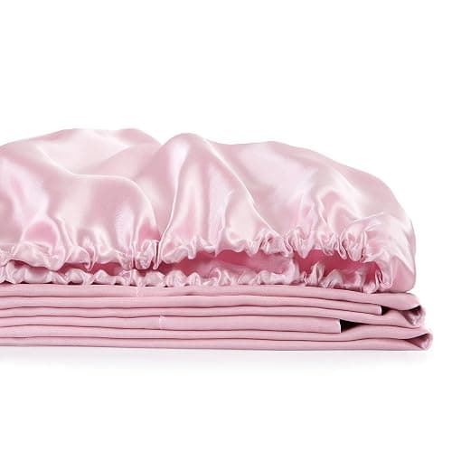 LuxBedding Satin Fitted Bed Sheet, Soft as Silk, Full Size, 1 Piece, Pink | Satin Fitted Sheet Only, Full Size Fitted Sheet, 1 Piece Bottom Bed Sheet, Soft and Comfortable Like Silk,Deep Pocket thumbnail 5