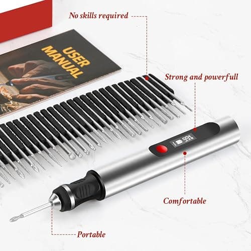Kaibced Engraving Pen, Ultimate Cordless Engraving Pen for Artists & DIYers - Engrave 60+ Surfaces - Beginner Friendly- 30 Bits & Mastery Guide (Grey) thumbnail 5