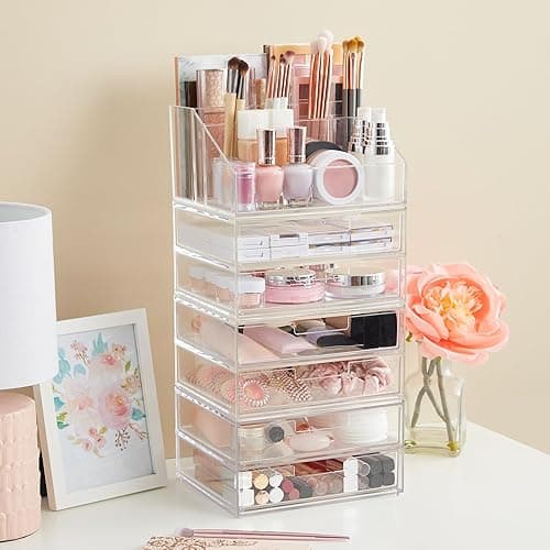 STORi Chloe Space-Saving Clear Drawer Organizer (4 Wide Drawers) Sort Office, Kitchen, Beauty Supplies, Makeup, Pens, Jewelry, Stationary, Made in USA - 7.5"W x 1.5"H Drawers (Set of 4) thumbnail 7