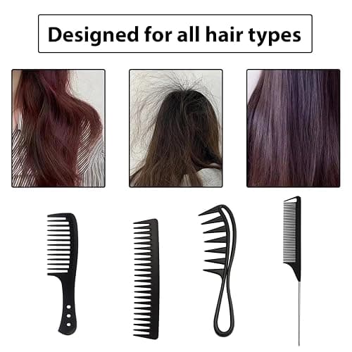 GVSS Ensemble de 4 Pièces Peigne à Cheveux Bouclés Antistatique, Dents Larges pour Tous Types de Cheveux, Femmes et Hommes, Noir thumbnail 6
