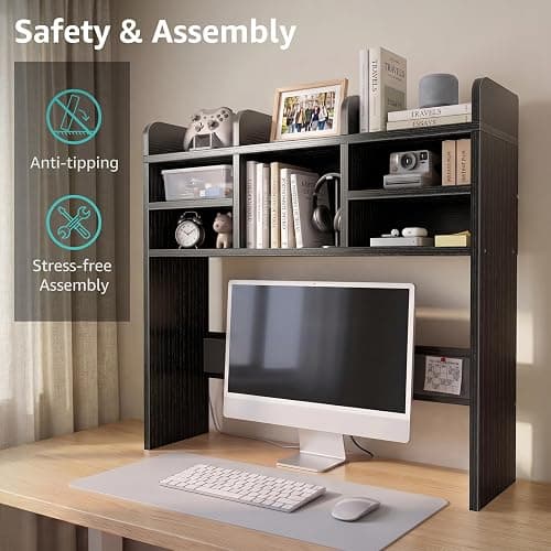 IGERI 37" Black Desk Hutch Dorm Top Only with Sheves Felt Board for College thumbnail 6