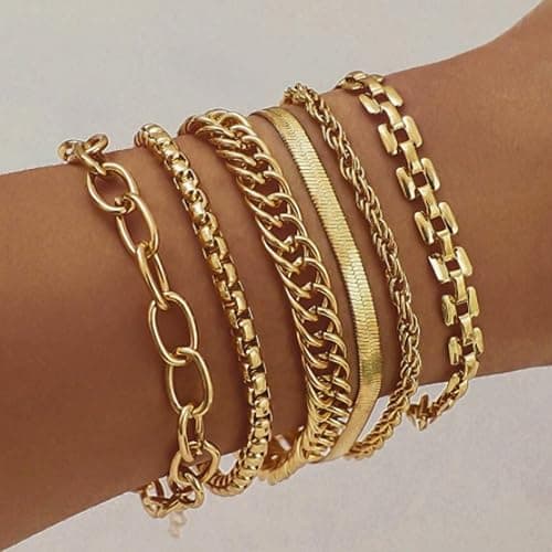 16 PCS Gold Bracelets for Women, Dainty Bracelets Set for Women Trendy, Gold Stackable Cuban Link Paperclip Chain Bracelet Pack Jewelry Gifts for Women thumbnail 4