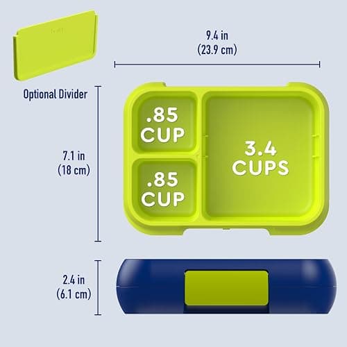 Bentgo Pop - Leak-Proof Lunch Box & Removable Divider for Ages 8+ & Teens - Lunch Container Holds 5 Cups of Food; 3-4 Compartments; Microwave/Dishwasher Safe; 2 Year Warranty (Navy Blue/Chartreuse) thumbnail 2