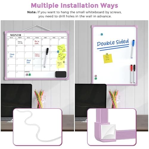 MaxGear Monthly Calendar Dry Erase Board for Wall, 16"x12" Small Hanging Double-Sided White Board, Portable Whiteboard for Planning, Drawing, Memo, to Do List, School, Home, Office, Purple Frame thumbnail 5