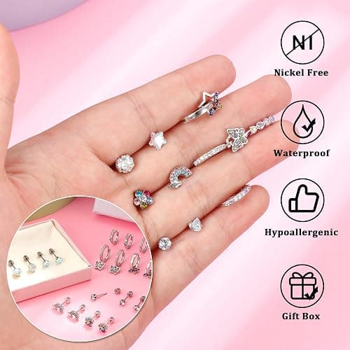 Hypoallergenic Earrings For Girls Women Surgical Stainless Steel Screw Back Earrings Set For Sensitive Ears Kids Earrings Toddler Earrings Cute Girls Earrings thumbnail 7