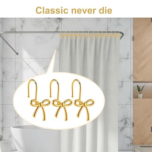 YanKiTour Gold Bow Shower Curtain Hooks, 12 Pack Metal Decorative Rings, Rust Proof Bow Knot Design for Bathroom Bedroom Living Room Baby Room Nursery Art Decor (Gold 5) thumbnail 7