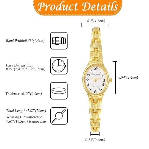 JewelryWe Oval Dainty Gold Watches for Women Easy-to-Read Analog Quartz Elegant Adjustable Vintage Dress Wristwatch for Daily Wear, Work, Wedding, Birthday Gift for for Mom Wife thumbnail 6